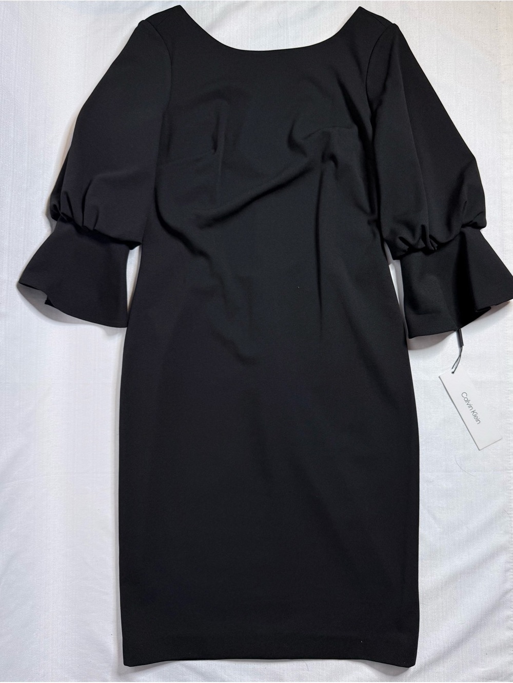 Calvin Klein Women’s Bell Sleeve Sheath Midi Dress Black 6 New - Picture 6 of 11